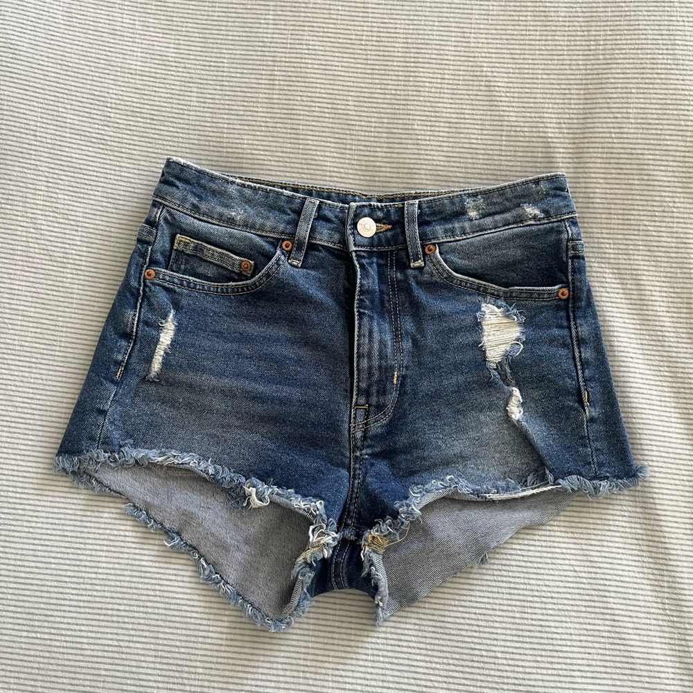 H&M Distressed Dark Blue Denim Cutoff Shorts